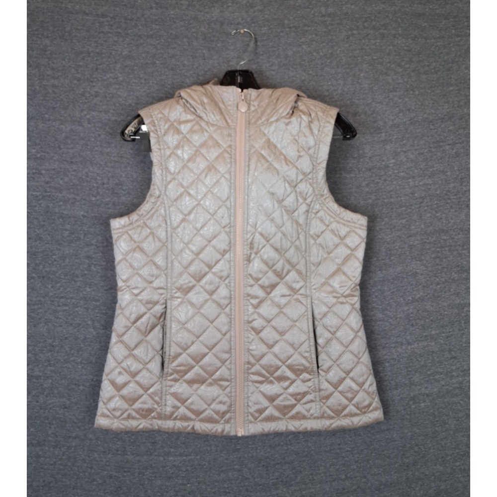 Outback Trading Co Womens Jacket M Gold Shimmer Quilted Puffer Nylon Fur Hood